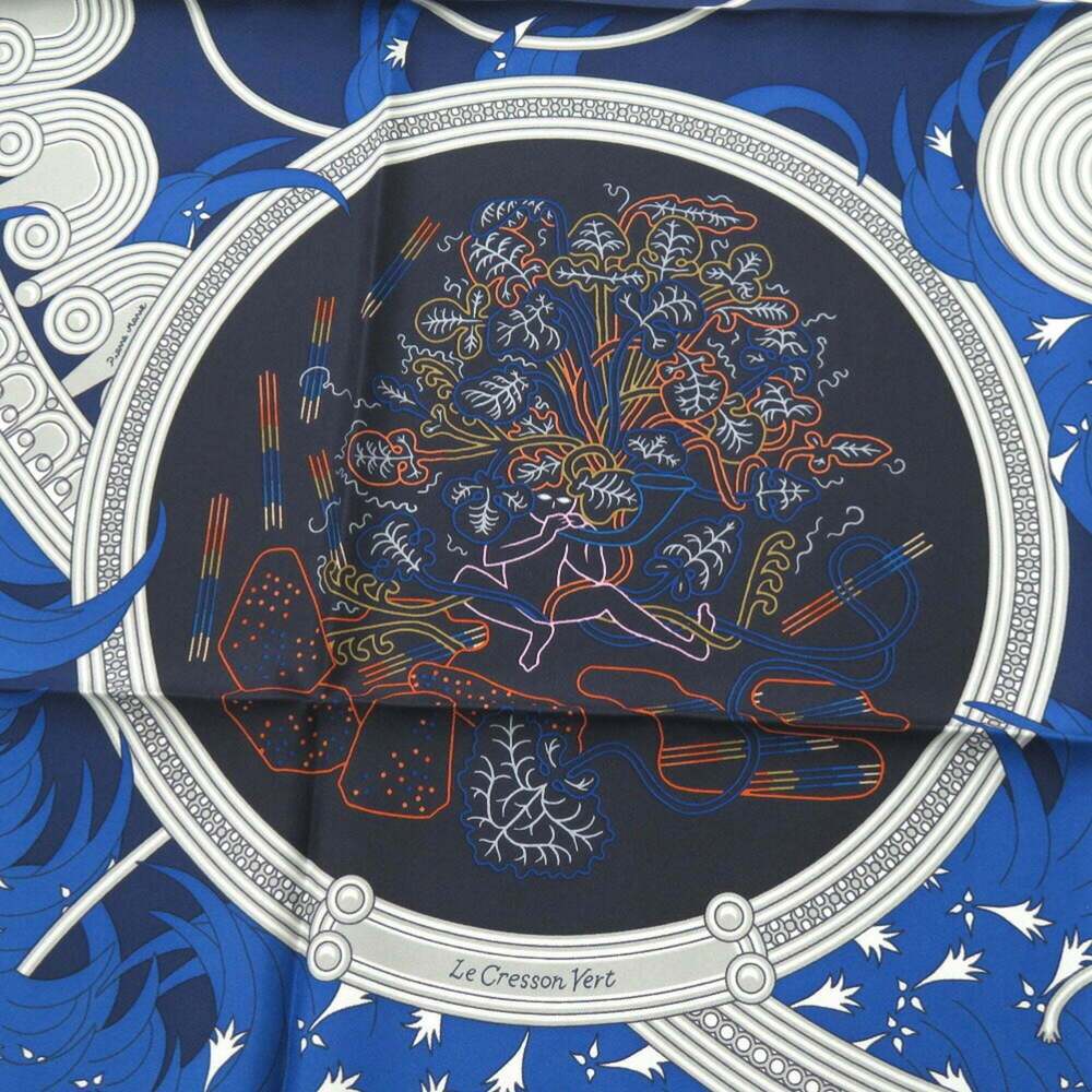 HERMES Authentic Blue Silk Scarf - Picture 5 of 8